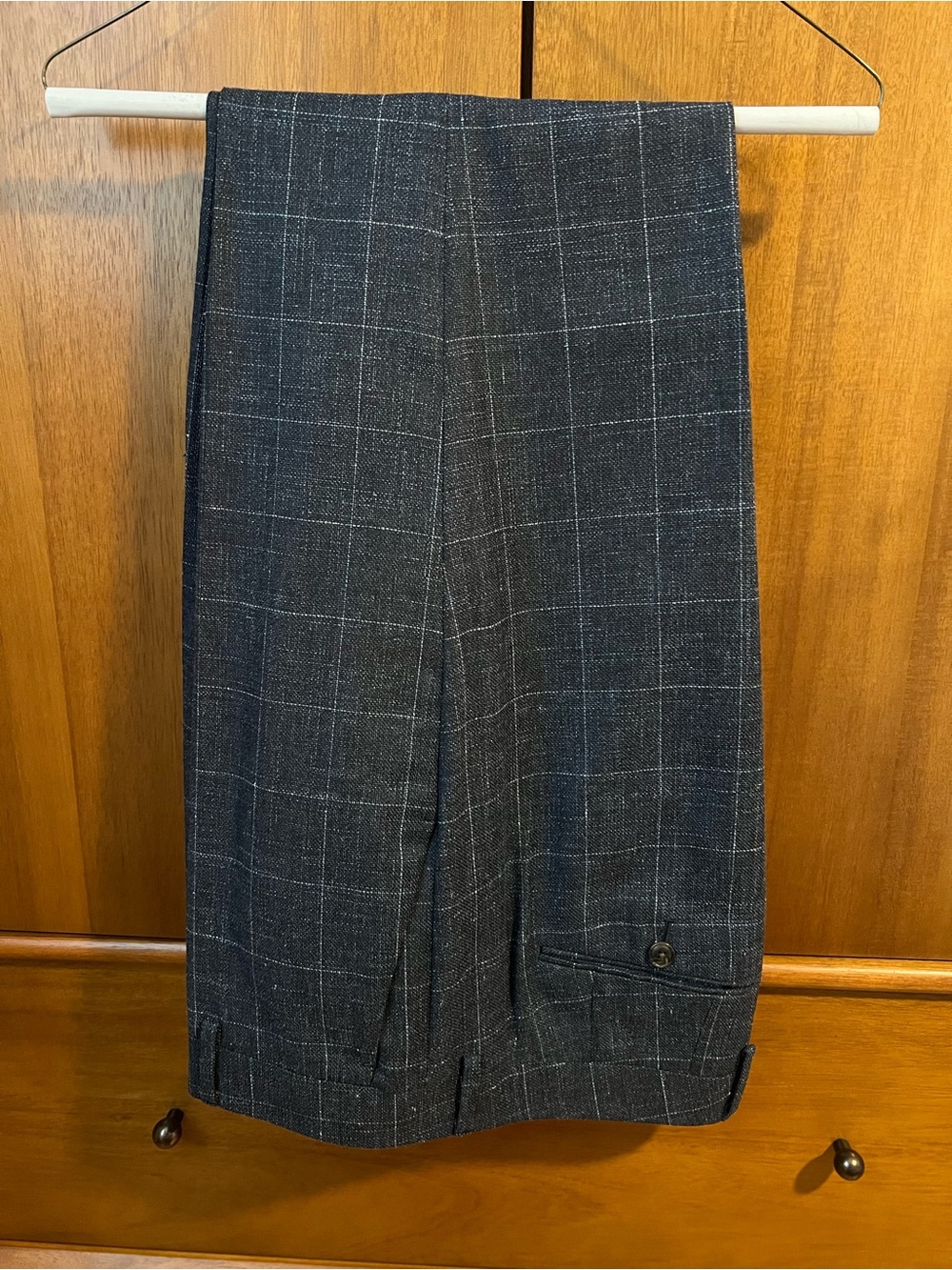Men's Windowpane Wool Dress Pants - Gray/Blue